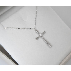 Λευκόχρυσος γυναικείος Σταυρός Με Αλυσίδα 9 Καρατίων