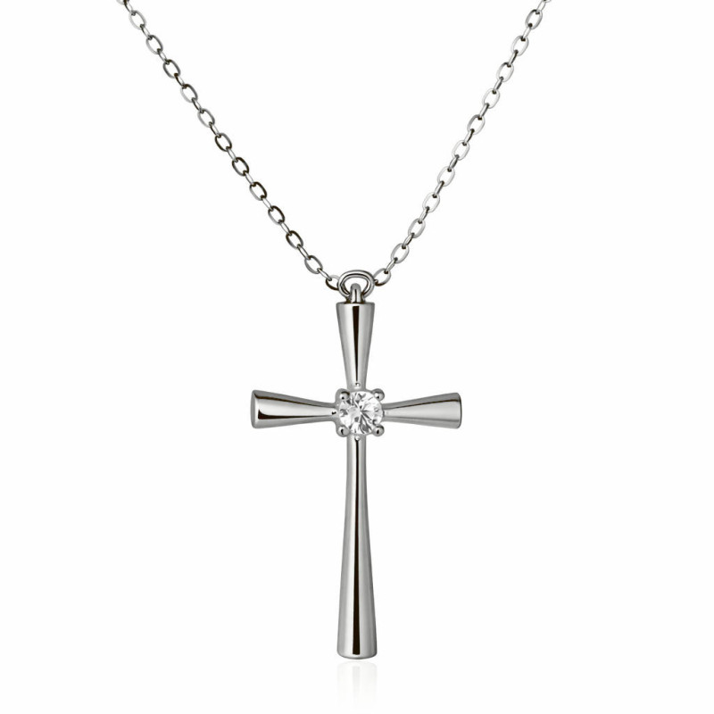 Λευκόχρυσος γυναικείος Σταυρός Με Αλυσίδα 9 Καρατίων