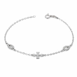 Βραχιόλι από λευκόχρυσο 9 καρατίων με σταυρουδάκι