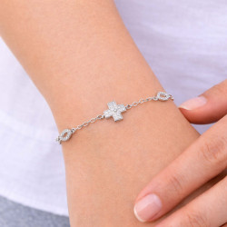 Βραχιόλι από λευκόχρυσο 9 καρατίων με σταυρουδάκι