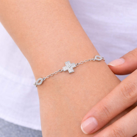 Βραχιόλι από λευκόχρυσο 9 καρατίων με σταυρουδάκι