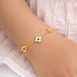 Βραχιόλι χρυσός 9 καρατίων με πεταλούδα, ματάκι, σταυρουδάκι