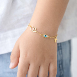 Βραχιόλι χρυσός 9 καρατίων με πεταλούδα, ματάκι, σταυρουδάκι