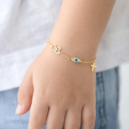 Βραχιόλι χρυσός 9 καρατίων με πεταλούδα, ματάκι, σταυρουδάκι