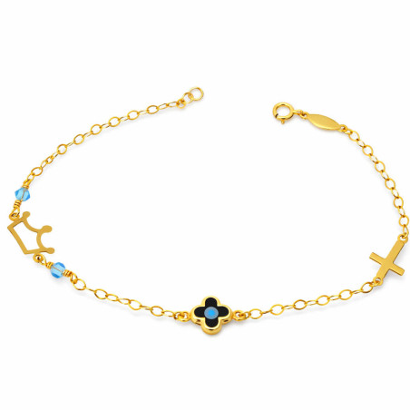 Βραχιόλι χρυσός 9 καρατίων με Κορώνα, ματάκι, Σταυρουδάκι