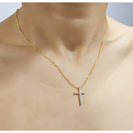 Χρυσός γυναικείος σταυρός με διαμάντια και αλυσίδα 14 Καρατίων
