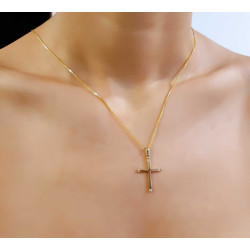 Χρυσός γυναικείος σταυρός με διαμάντια και αλυσίδα 14 Καρατίων