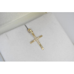 Χρυσός γυναικείος σταυρός με διαμάντια και αλυσίδα 14 Καρατίων