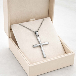 Λευκόχρυσος γυναικείος σταυρός με διαμάντια και αλυσίδα 14 Καρατίων