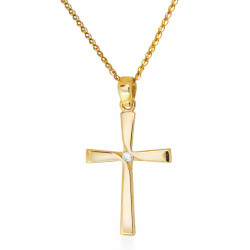 Χρυσός γυναικείος σταυρός με διαμάντια και αλυσίδα 14 Καρατίων