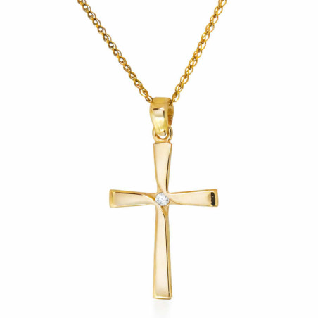 Χρυσός γυναικείος σταυρός με διαμάντια και αλυσίδα 14 Καρατίων