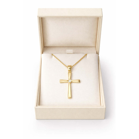 Χρυσός γυναικείος σταυρός με διαμάντια και αλυσίδα 14 Καρατίων