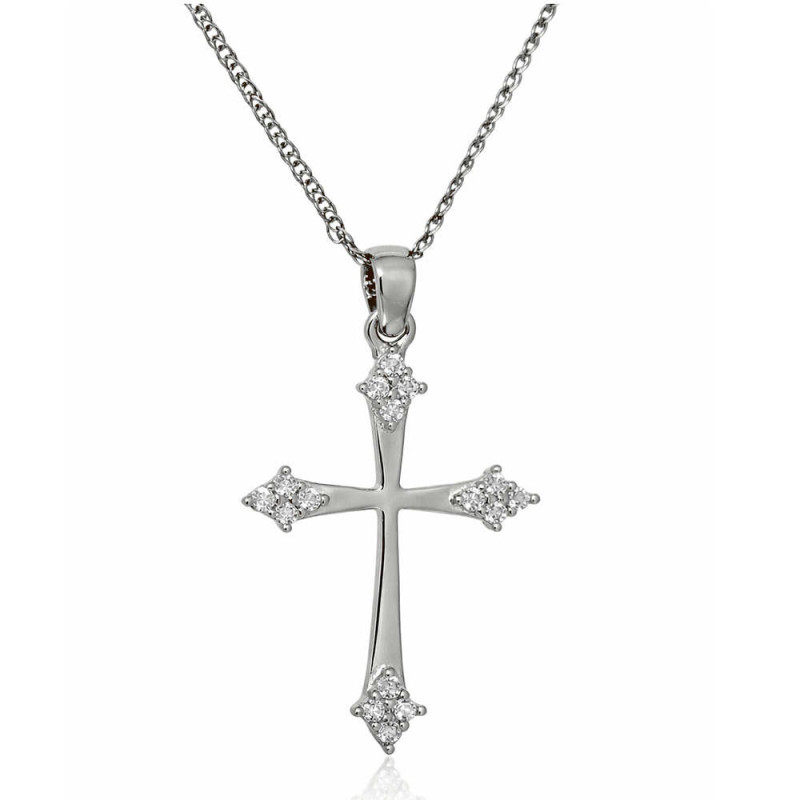 Λευκόχρυσος γυναικείος σταυρός με αλυσίδα 14 Καρατίων