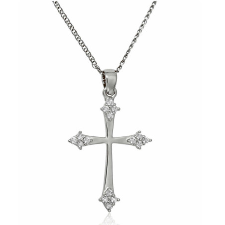Λευκόχρυσος γυναικείος σταυρός με αλυσίδα 14 Καρατίων