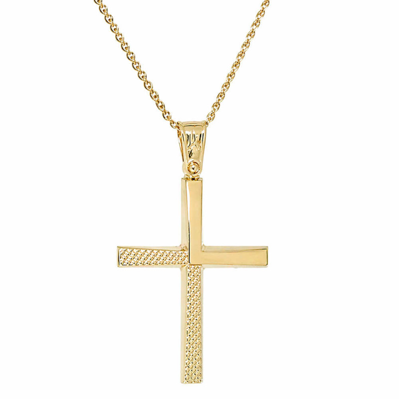 Χρυσός Ανδρικός σταυρός με αλυσίδα 14 Καρατίων