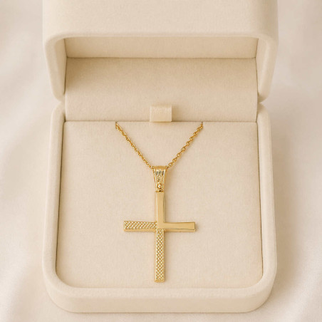 Χρυσός Ανδρικός σταυρός με αλυσίδα 14 Καρατίων