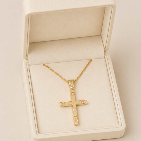 Χρυσός Ανδρικός σταυρός με αλυσίδα 14 Καρατίων
