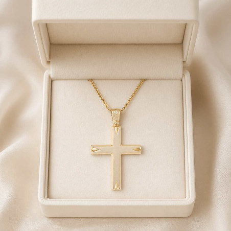 Χρυσός Ανδρικός σταυρός με αλυσίδα 14 Καρατίων