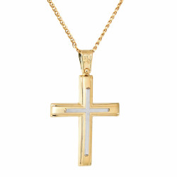Χρυσός Ανδρικός γυναικείος σταυρός με αλυσίδα 14 Καρατίων