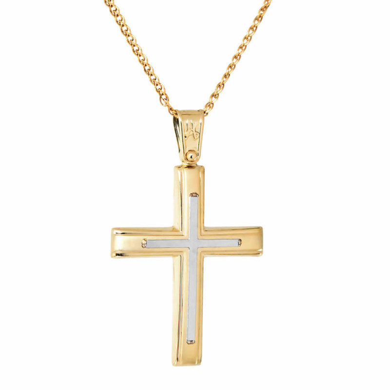 Χρυσός Ανδρικός γυναικείος σταυρός με αλυσίδα 14 Καρατίων