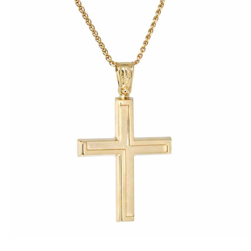 Χρυσός Ανδρικός γυναικείος σταυρός με αλυσίδα 14 Καρατίων