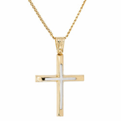 Χρυσός Ανδρικός γυναικείος σταυρός με αλυσίδα 14 Καρατίων