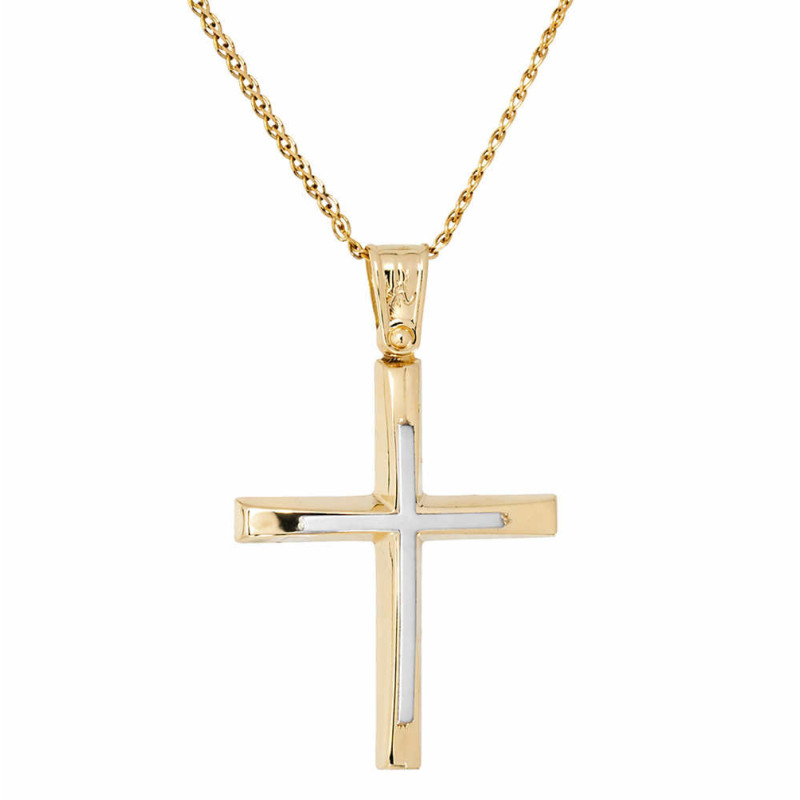 Χρυσός Ανδρικός γυναικείος σταυρός με αλυσίδα 14 Καρατίων