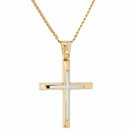 Χρυσός Ανδρικός γυναικείος σταυρός με αλυσίδα 14 Καρατίων