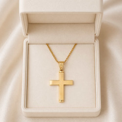 Χρυσός Ανδρικός σταυρός με αλυσίδα 14 Καρατίων