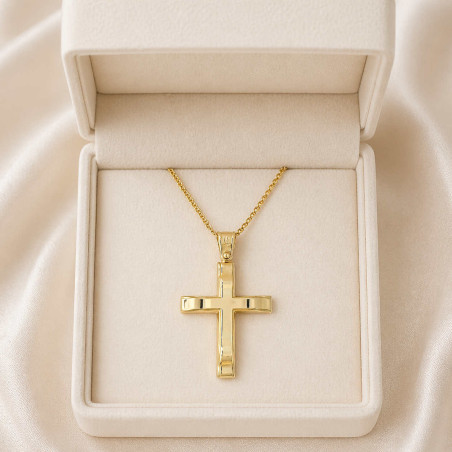 Χρυσός Ανδρικός σταυρός με αλυσίδα 14 Καρατίων