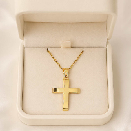Χρυσός Ανδρικός σταυρός με αλυσίδα 14 Καρατίων