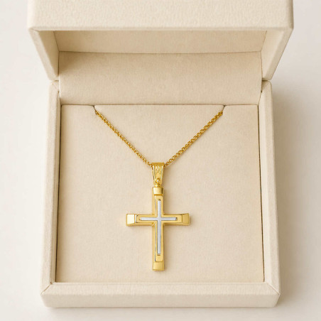 Χρυσός Ανδρικός σταυρός με αλυσίδα 14 Καρατίων