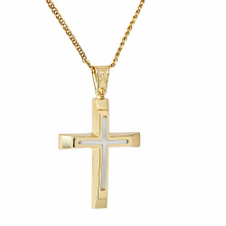 Χρυσός Ανδρικός σταυρός με αλυσίδα 14 Καρατίων
