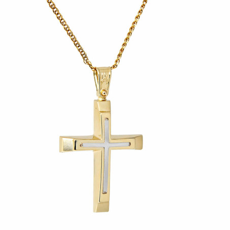 Χρυσός Ανδρικός σταυρός με αλυσίδα 14 Καρατίων