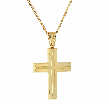 Χρυσός Ανδρικός σταυρός με αλυσίδα 14 Καρατίων