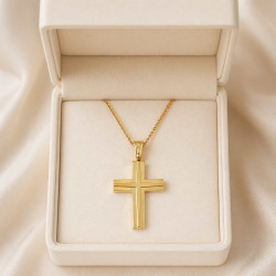 Χρυσός Ανδρικός σταυρός με αλυσίδα 14 Καρατίων