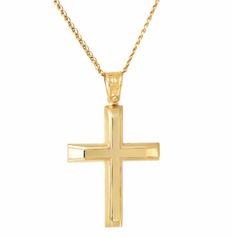 Χρυσός ανδρικός γυναικείος Σταυρός Με Αλυσίδα 9 Καρατίων