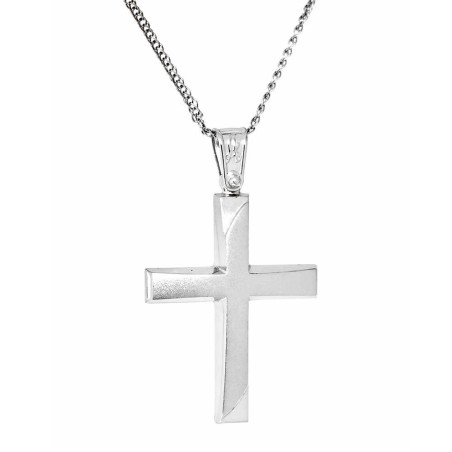 Λευκόχρυσος ανδρικός σταυρός με Αυλίδα 9 Καρατίων