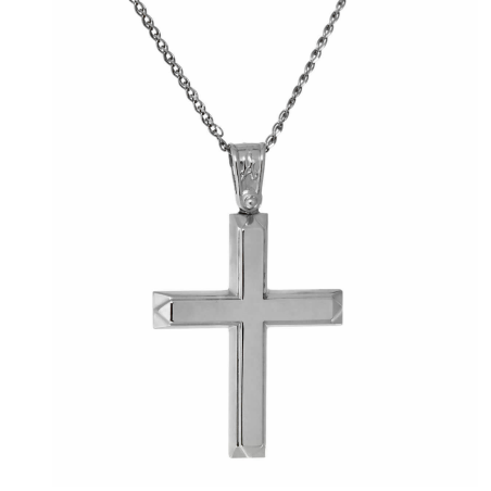 Λευκόχρυσος ανδρικός σταυρός με Αυλίδα 9 Καρατίων