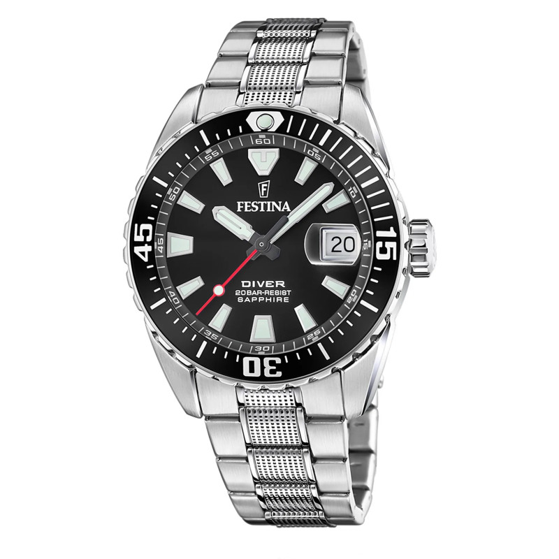 Festina Divers Ρολόι Μπαταρίας με Ασημί Μεταλλικό Μπρασελέ F20669/3