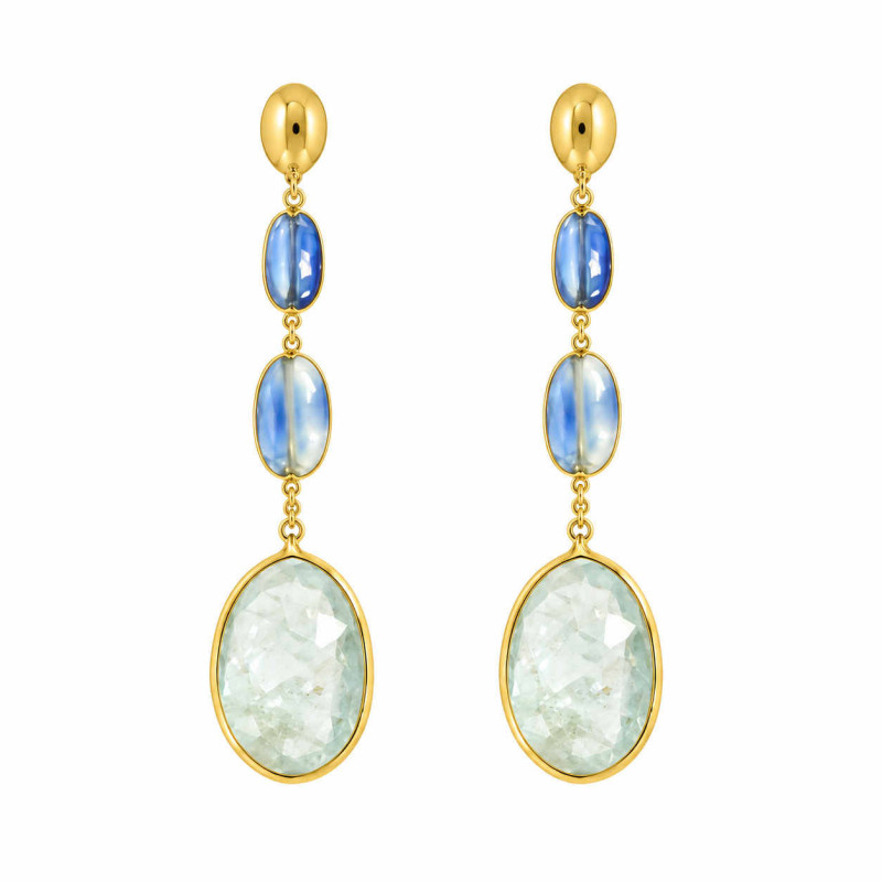 Σκουλαρίκια κρεμαστά από 14 Καρατίων Με Ζαφείρια Και Ακουαμαρίνα