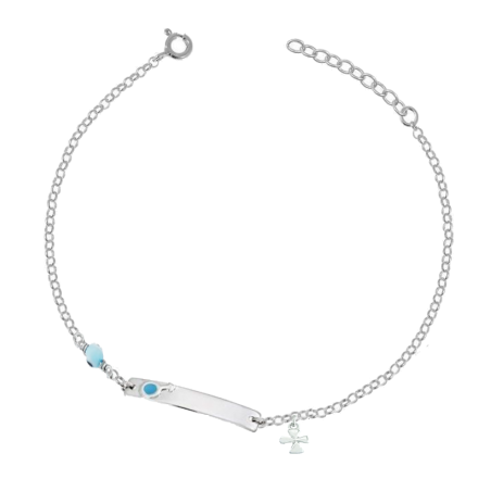 παιδική ταυτότητα από ασημι 925  με ματάκι και σταυρο