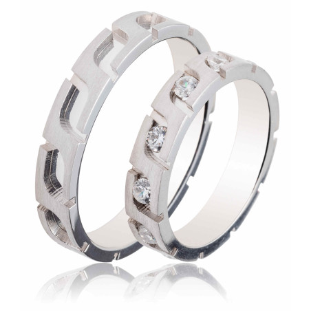 Maschio Femmina Λευκοχρυσες Βερες Γαμου 14 Καρατίων μεμονωμένο τεμάχιο