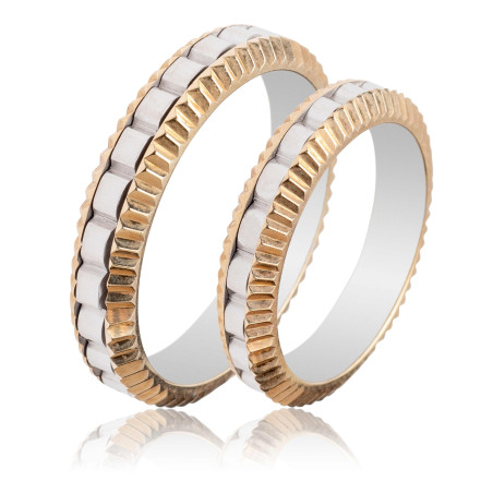 Maschio Femmina Διχρωμες Βερες Γαμου 14 Καρατίων μεμονωμένο τεμάχιο