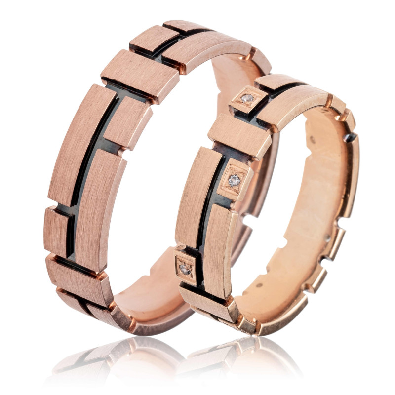 Maschio Femmina Ροζ Χρυσό Βερες Γαμου 14 Καρατίων μεμονωμένο τεμάχιο