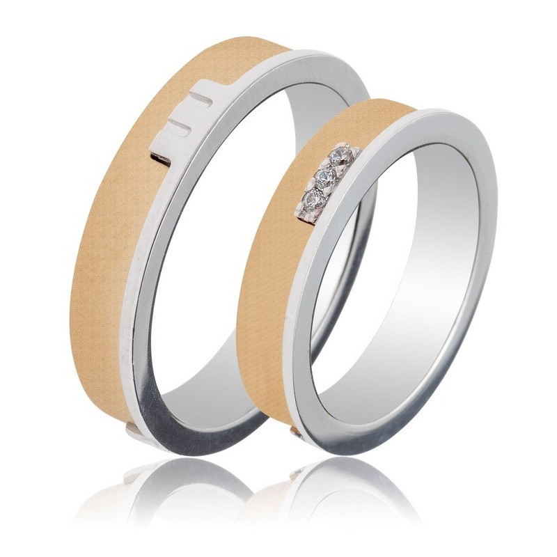 Maschio Femmina Διχρωμες Βερες Γαμου 14 Καρατίων μεμονωμένο τεμάχιο