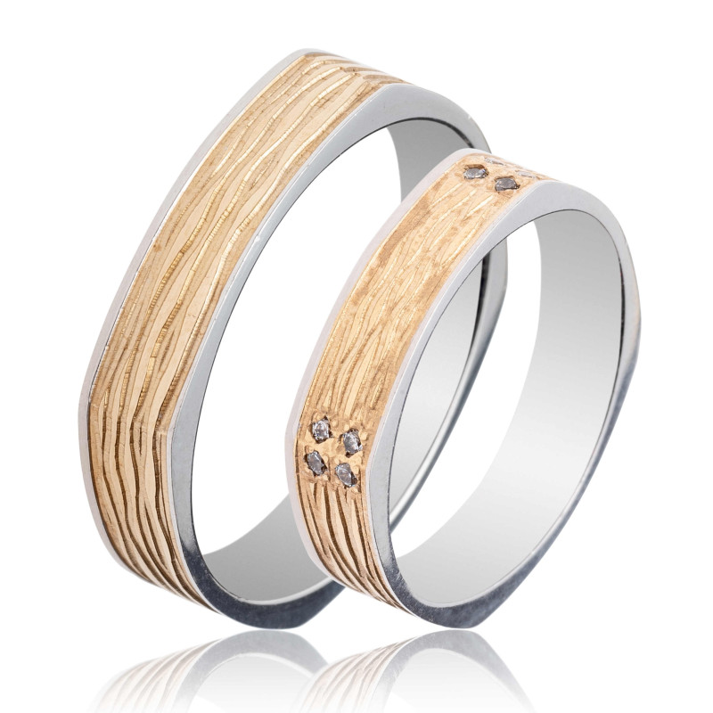 Maschio Femmina Διχρωμες Βερες Γαμου 14 Καρατίων μεμονωμένο τεμάχιο