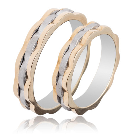 Maschio Femmina Διχρωμες Βερες Γαμου 14 Καρατίων μεμονωμένο τεμάχιο