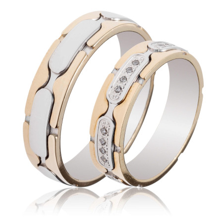 Maschio Femmina Διχρωμες Βερες Γαμου 14 Καρατίων μεμονωμένο τεμάχιο