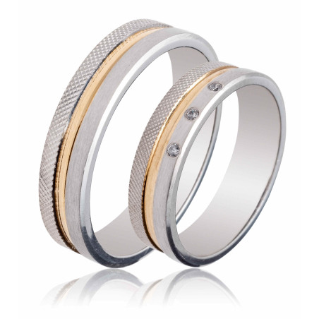 Maschio Femmina Διχρωμες Βερες Γαμου 14 Καρατίων μεμονωμένο τεμάχιο